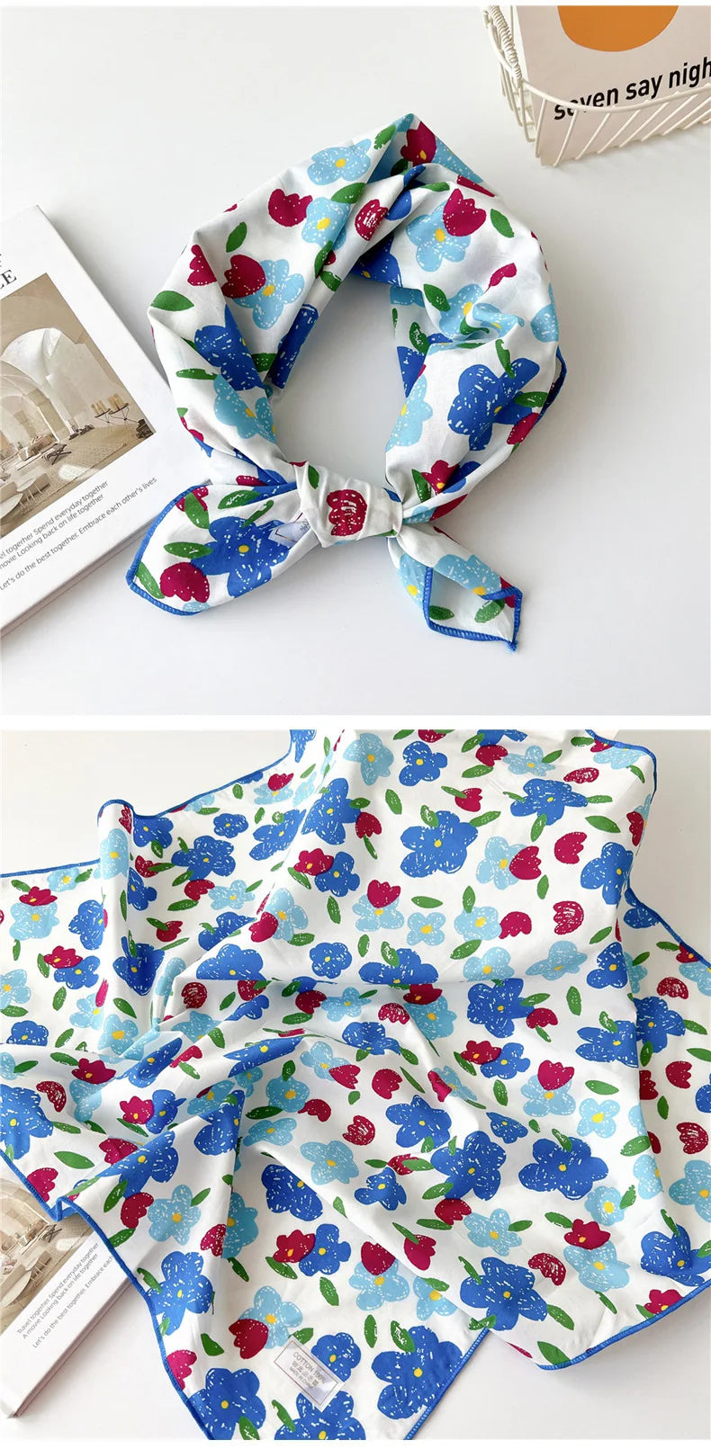60cm Flower Print Cotton Bandanas Square Scarf Women Girls Headband Accessories Handkerchief Neckerchief Hairscarf Hairscarf