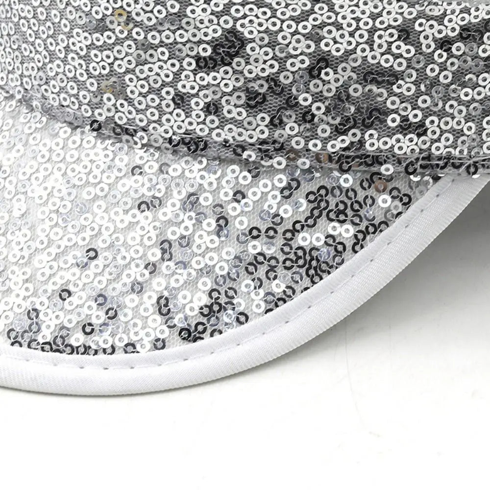 Dance Props PU Leather Sequin Flat Top Hat Shiny Y2K Hats