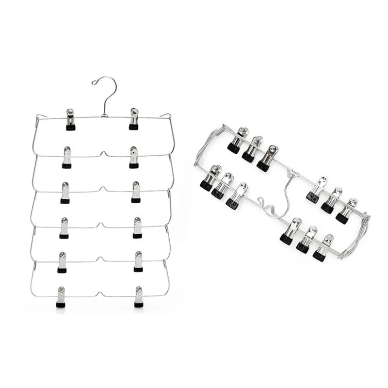 4/6-Tier Skirt Pants Shorts Hangers with Adjustable Clips Space Saving No Slip 12 Clips Clothing Storage Metal Skirt Rack
