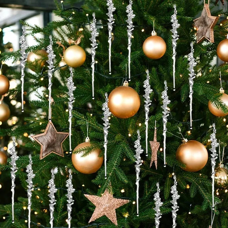 20/50PCS Clear Acrylic Icicle Ornaments Threaded Pendants for Christmas Tree Decorations Crystal Hanging Icicles Drop Xmas Wedding Decoration Supplies
