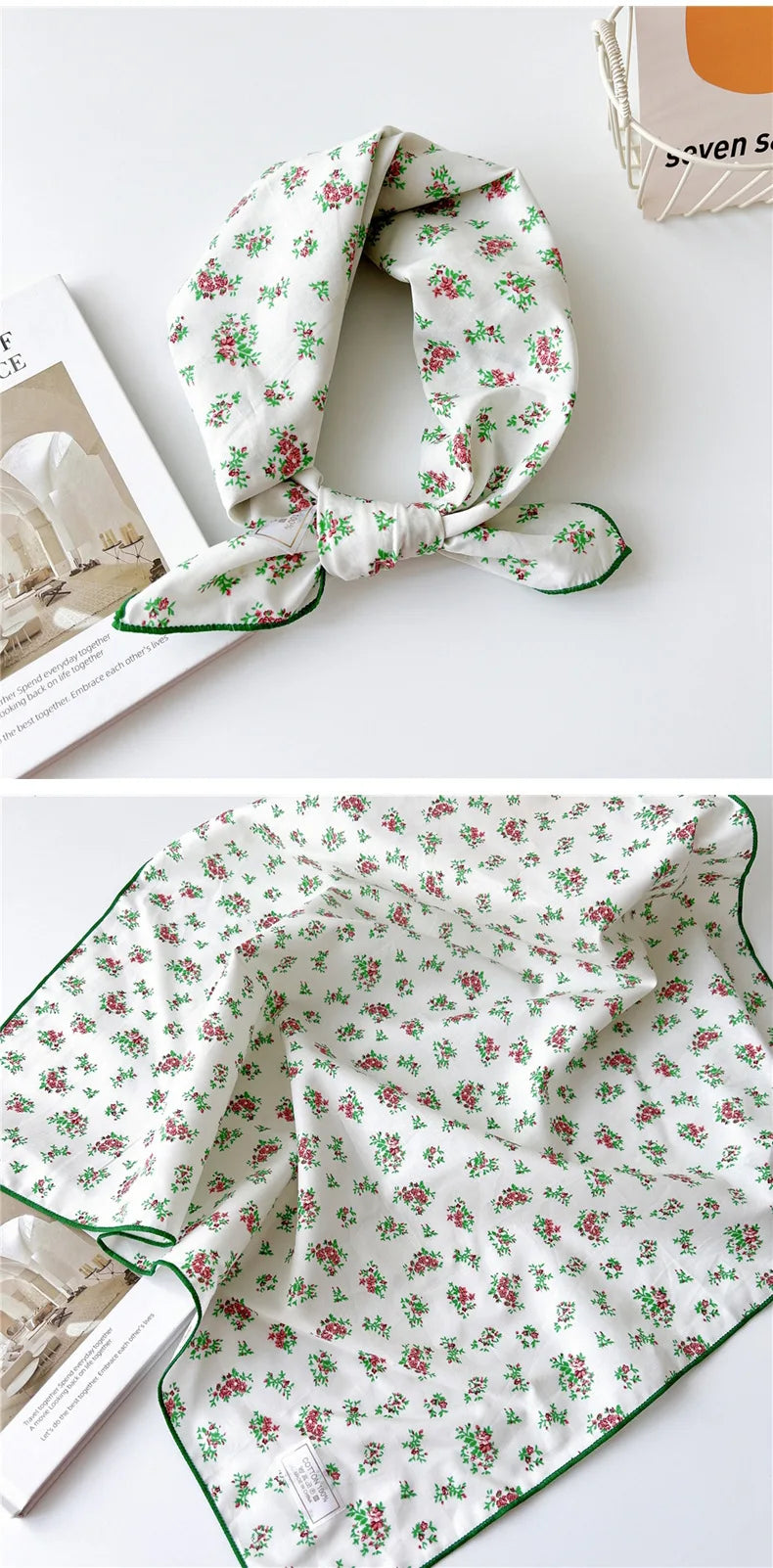 60cm Flower Print Cotton Bandanas Square Scarf Women Girls Headband Accessories Handkerchief Neckerchief Hairscarf Hairscarf