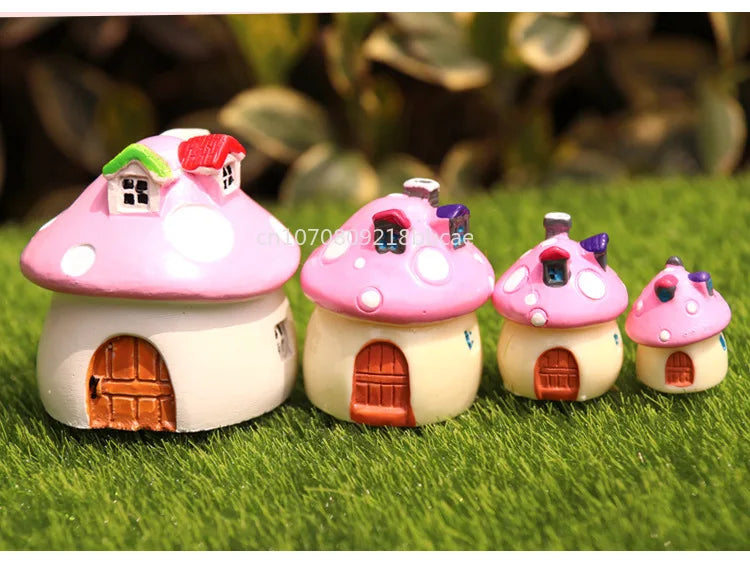 Mini Resin Moss Micro Landscape Decor Outdoor Fairy Miniature Garden Mushroom House Ornaments Handicraft Flower Pot Accessories