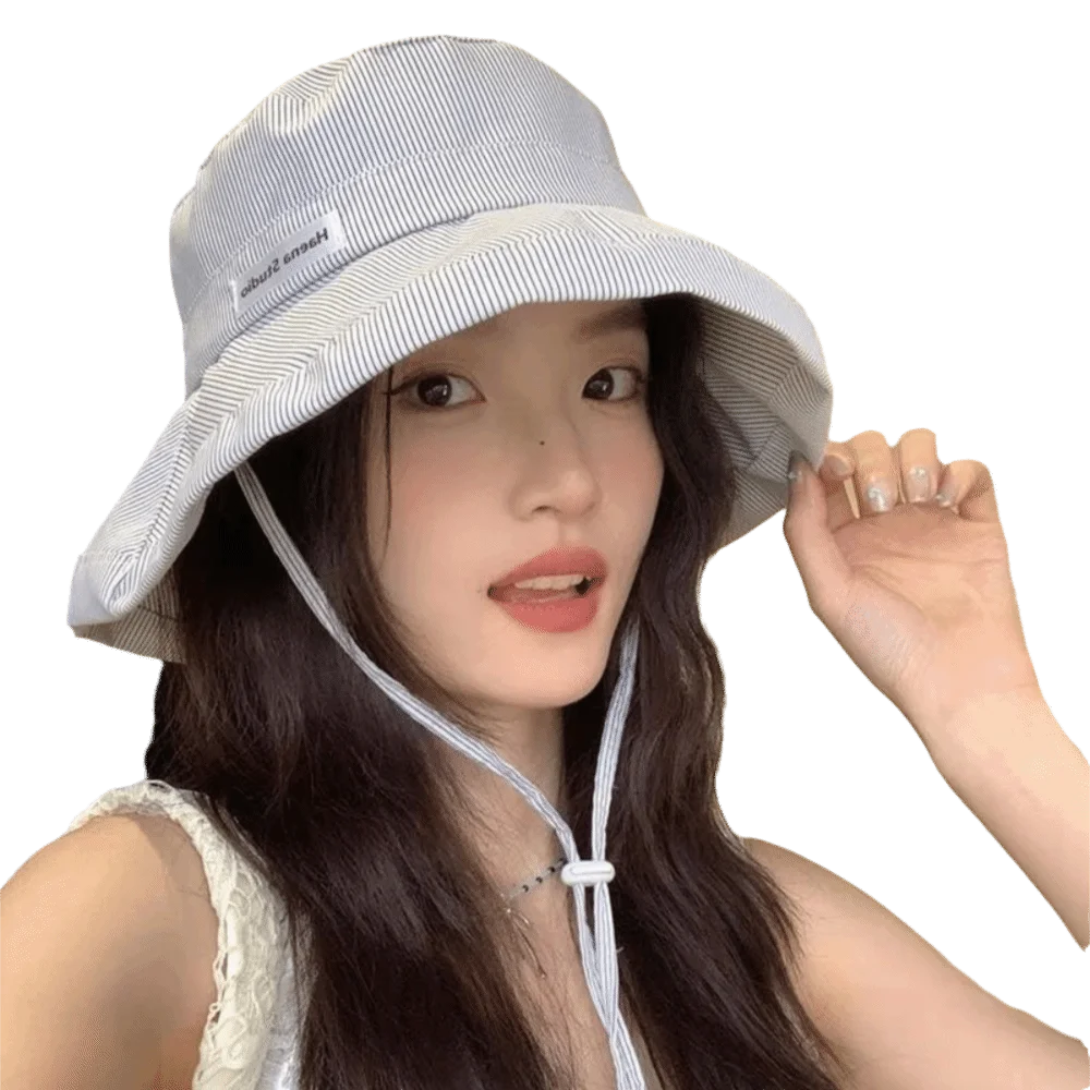 Y2K Wide Brim Fisherman Caps Candy Color with Rope Bucket Hats