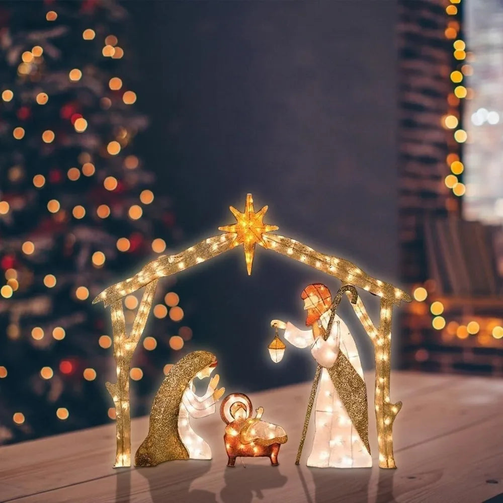 5.5FT Outdoor Lighted Nativity Scene With light Waterproof Nativity Scene Christmas Decoration Easter Yard Decoration