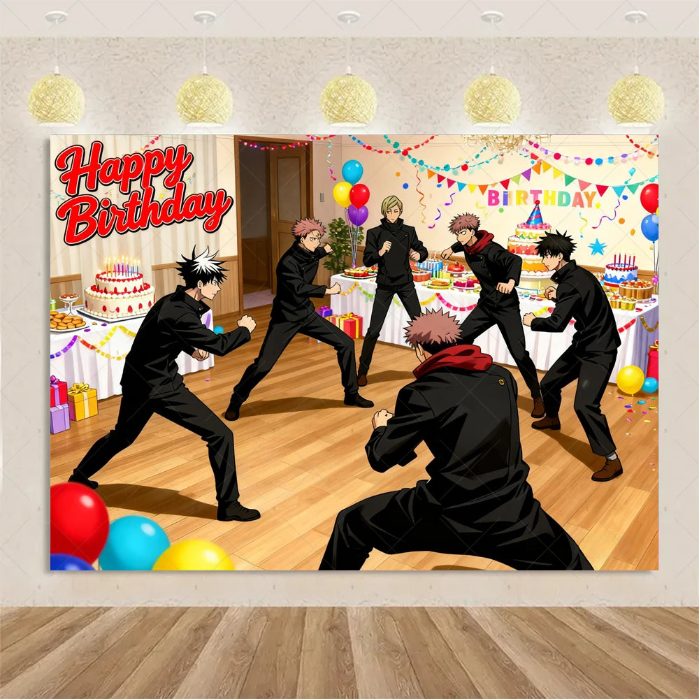 Jujutsu Kaisen Theme Background Birthday Party Decorations Anime Character Gojo Satoru Backdrop Kids Poster Photography props