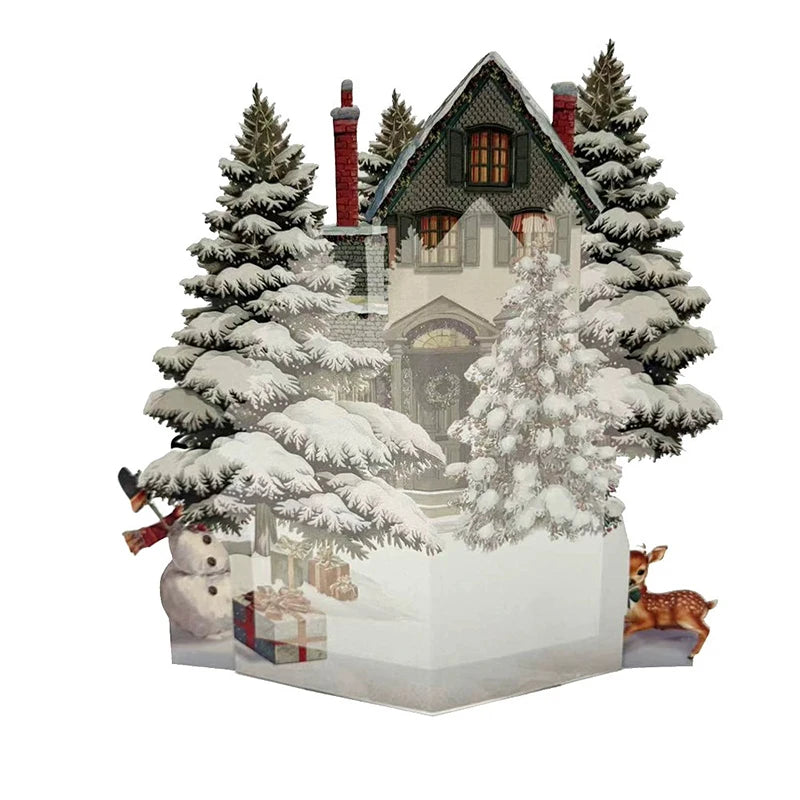3D Christmas Card Night Before Christmas Scene With Santa, Reindeer, Snowy Village & Moonlit Sky Festive Holiday Greeting Card F