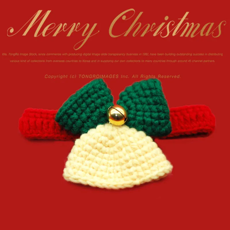 Christmas Knitted Pet Collar Adjustable Knitted Christmas Collar with Bell, Handmade Holiday Gift for Dogs and Cats