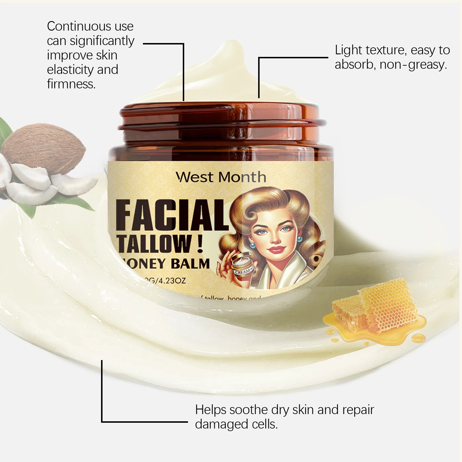 Lasting Wrinkle Remover Tallow Cream Soothing Facial Skin Firming Increase Facial Elasticity Nourishing Smooth Skin Care