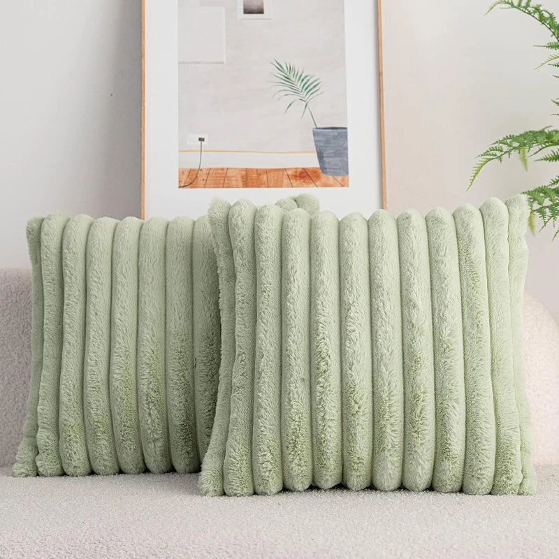 Artificial Rabbit Fur Square Cushion Cover Simple Stripe Super Soft Pillowcase 45x45 Cm Sofa Decorative Cushion Cover