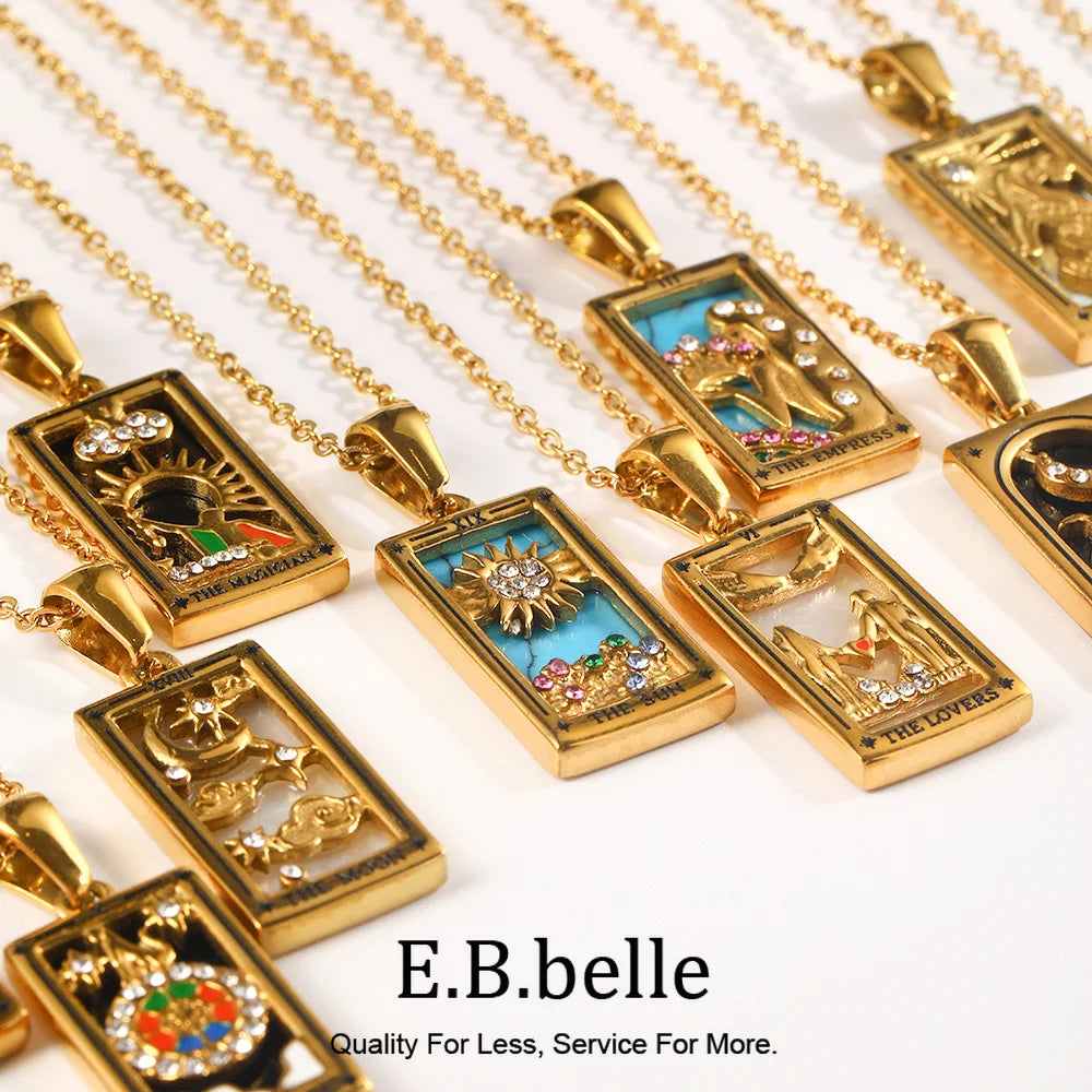Tarot Charm Necklace, 18K Gold Plated Steel