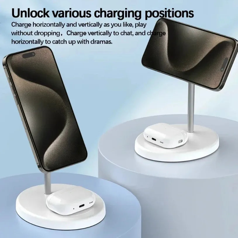 Upgraded Magnetic 2 in 1 Wireless Charger Stand For iPhone 16-12 Pro Max AirPod Pro Fast Phone Charging Station Holder