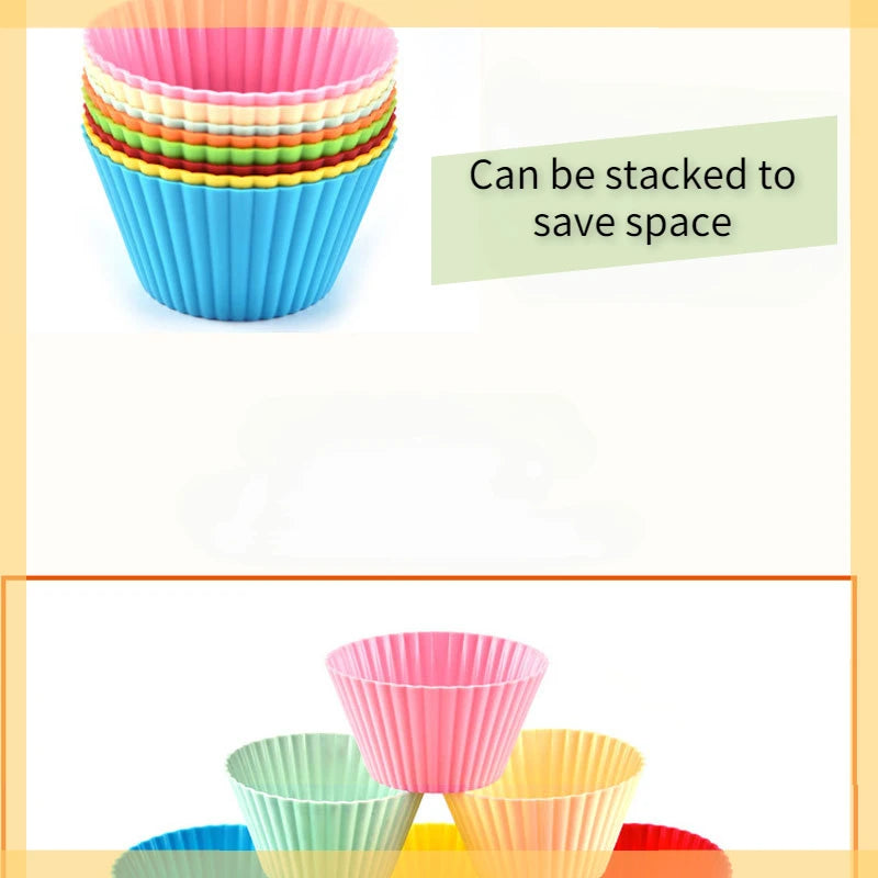 12pcs/Set Silicone Cake Mold Round Shaped DIY Cake Decorating Tools Muffin Cupcake Baking Molds Kitchen Cooking Bakeware Maker