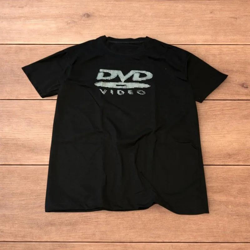 Vintage Style Vintage DVD Video T-shirt for Summer, New for Couples, Casual and Fashionable Street Style Top