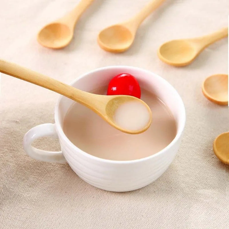 20/1Pcs Natural Wood Spoons Long Handle Soup Stirring Spoons Coffee Milk Teaspoon Scoops Home Kitchen Tableware Cooking Tools