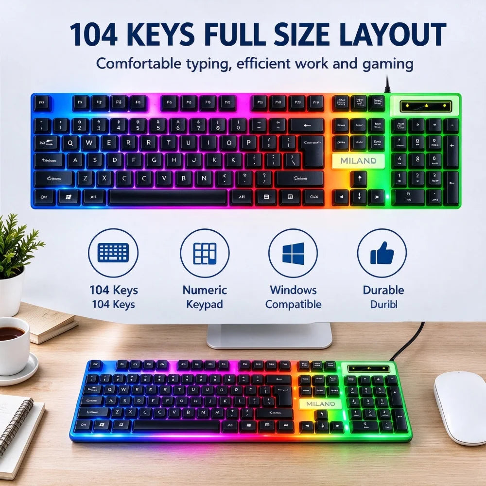 K6 Wired Gaming Keyboard, RGB Backlit, 104 Keys