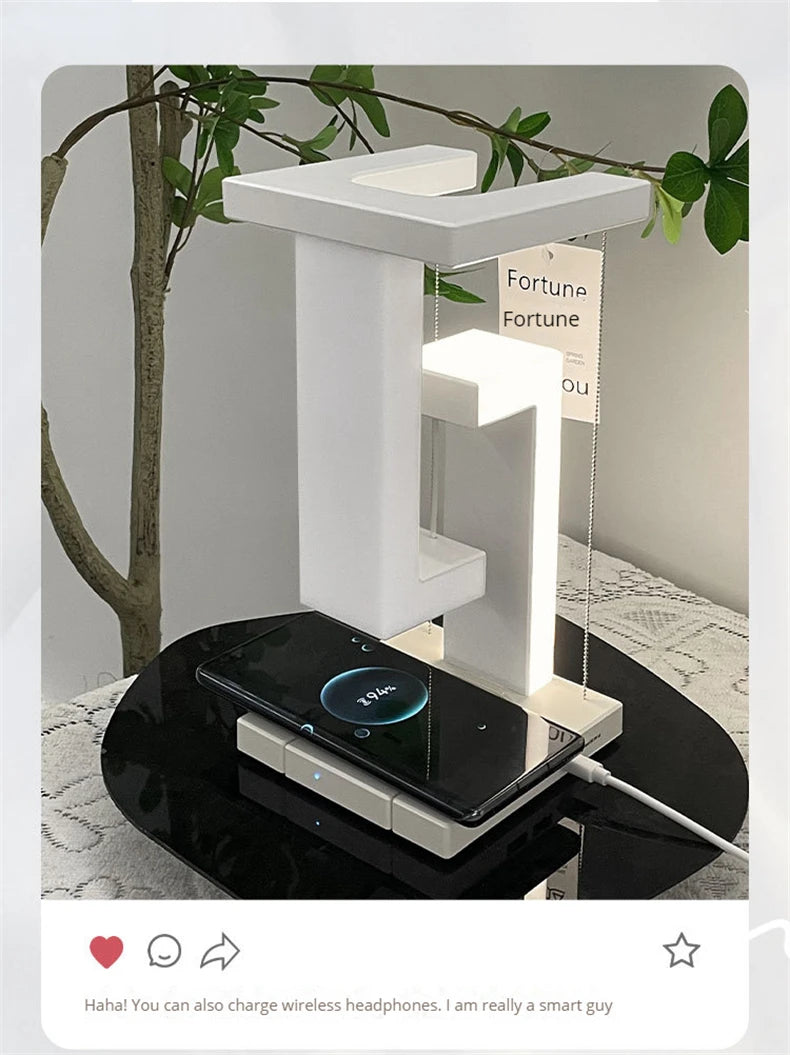 INS LED Night Light Anti-Gravity Physics Balance Suspension Table Desk Lamp Phone Wireless Charger Home Decor Bedside Lighting