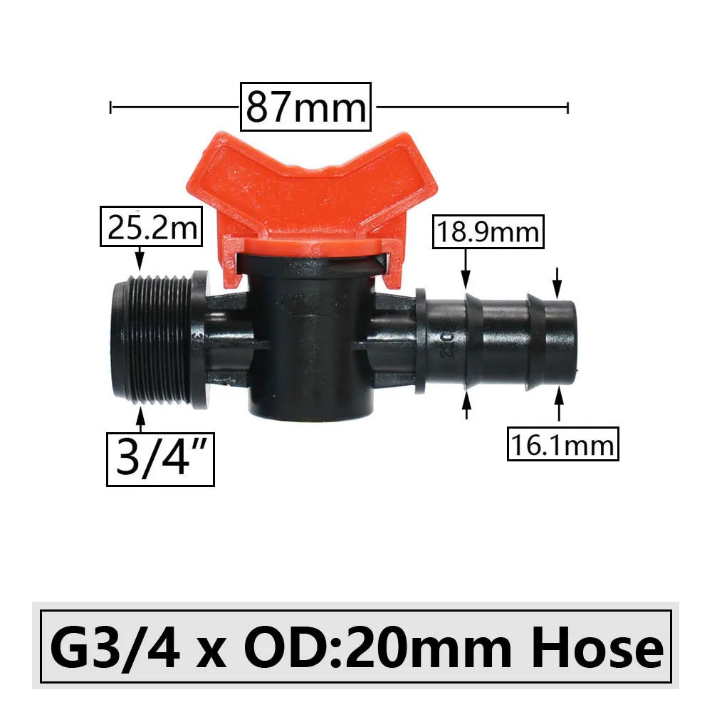 4/8/10/12/16/20/25mm Hose Barbed Mini Valve Garden Tap Barb Connectors With 1/2 3/4 Inch Thread Drip Irrigation System Fitting