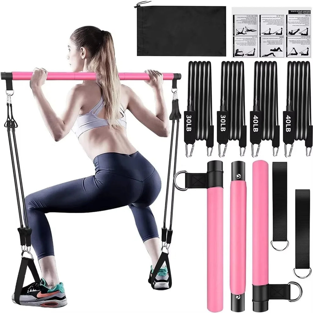 Resistance Bands Set with Fitness Bar Workout Gym Pull Rope Yoga