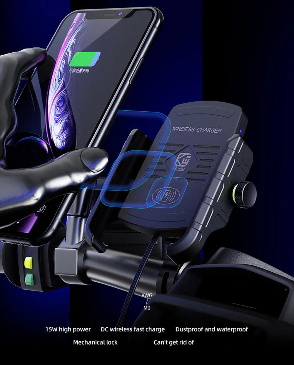 Motorcycle Phone Holder Wireless Charger Moto Motorbike Mirror Mobile Stand Support USB-C Fast Wireless Charging Cellphone Mount