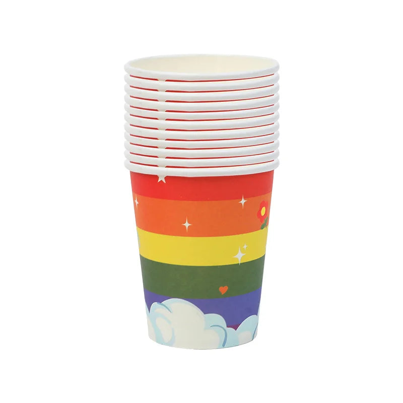 Rainbow Party Tableware Set Paper Plates Cups Napkins Tablecloth Banner Kids Boy Girl Happy Birthday Party Decoration Supplies