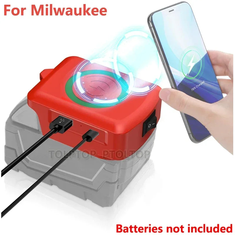Li-ion Battery wireless Phone charger for Makita/Dewalt/Milwaukee18V with USB TYPE-C Port Fast charging Portable Power Bank