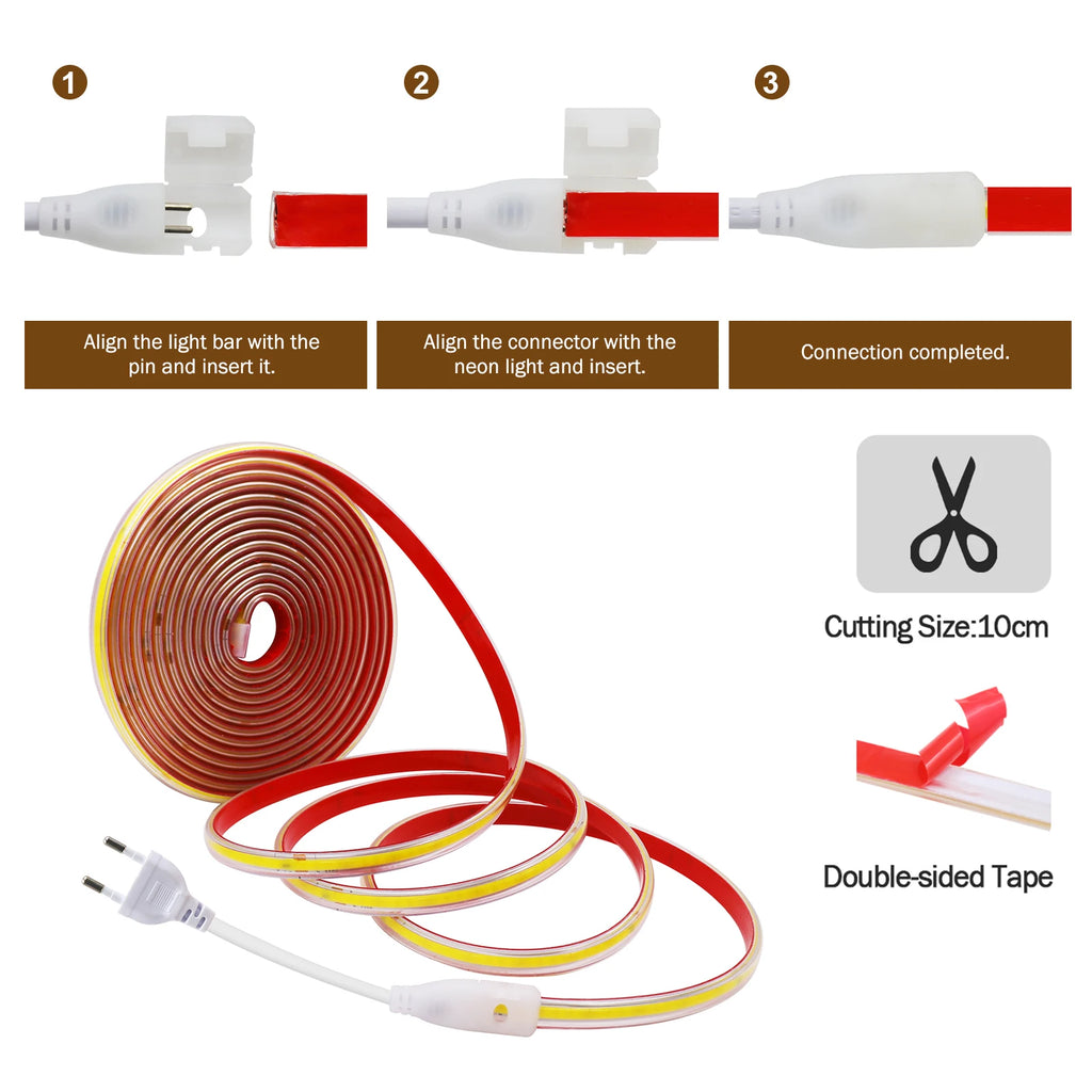 AC COB Strip Waterproof 10cm Cut Home Decor Flexible Ribbon Rope