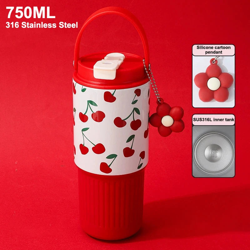 Portable Thermos Cup Gift For Woman Girl Cute Tumbler 750ML Water Bottle 316 Stainless Steel Vacuum Thermos Bottle Insulated