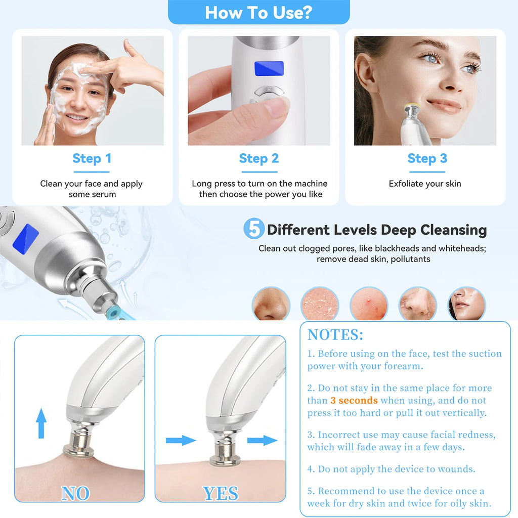 Portable Diamond Microdermabrasion Machine, Facial Skin Care Device for Skin Exfoliation & Blackhead Removal