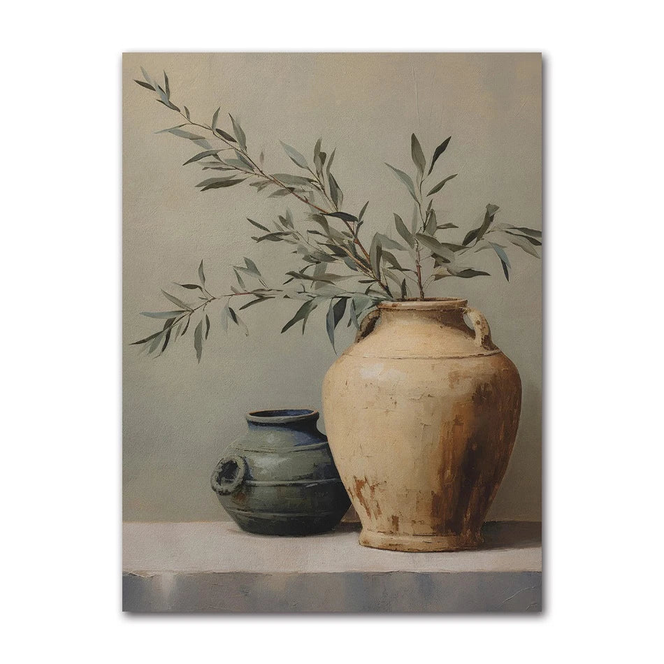 Vintage Minimalist Wall Art Italy Olive Tree in Vase Canvas Painting Poster Prints Still Life Botanical Antique Home Room Decor