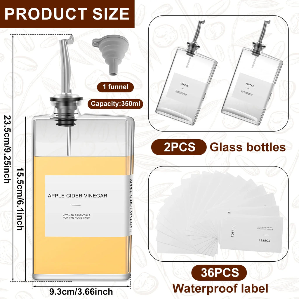 2Pcs Glass Olive Oil Dispenser Bottle 350ML Seasoning Vinegar Bottle Condiment Container Cooking Oil Dispenser Kitchen Supplies