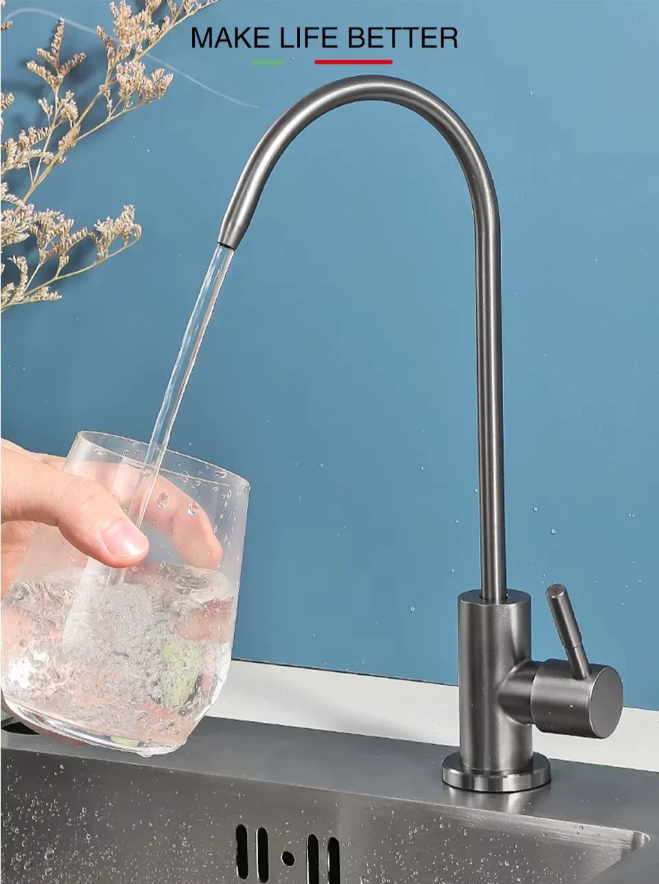 ULA 1/4"Kitchen Faucets Direct Drinking Tap Stainless Steel Water Purifier Faucet Single Cold Water Sink Faucet Filter Faucet