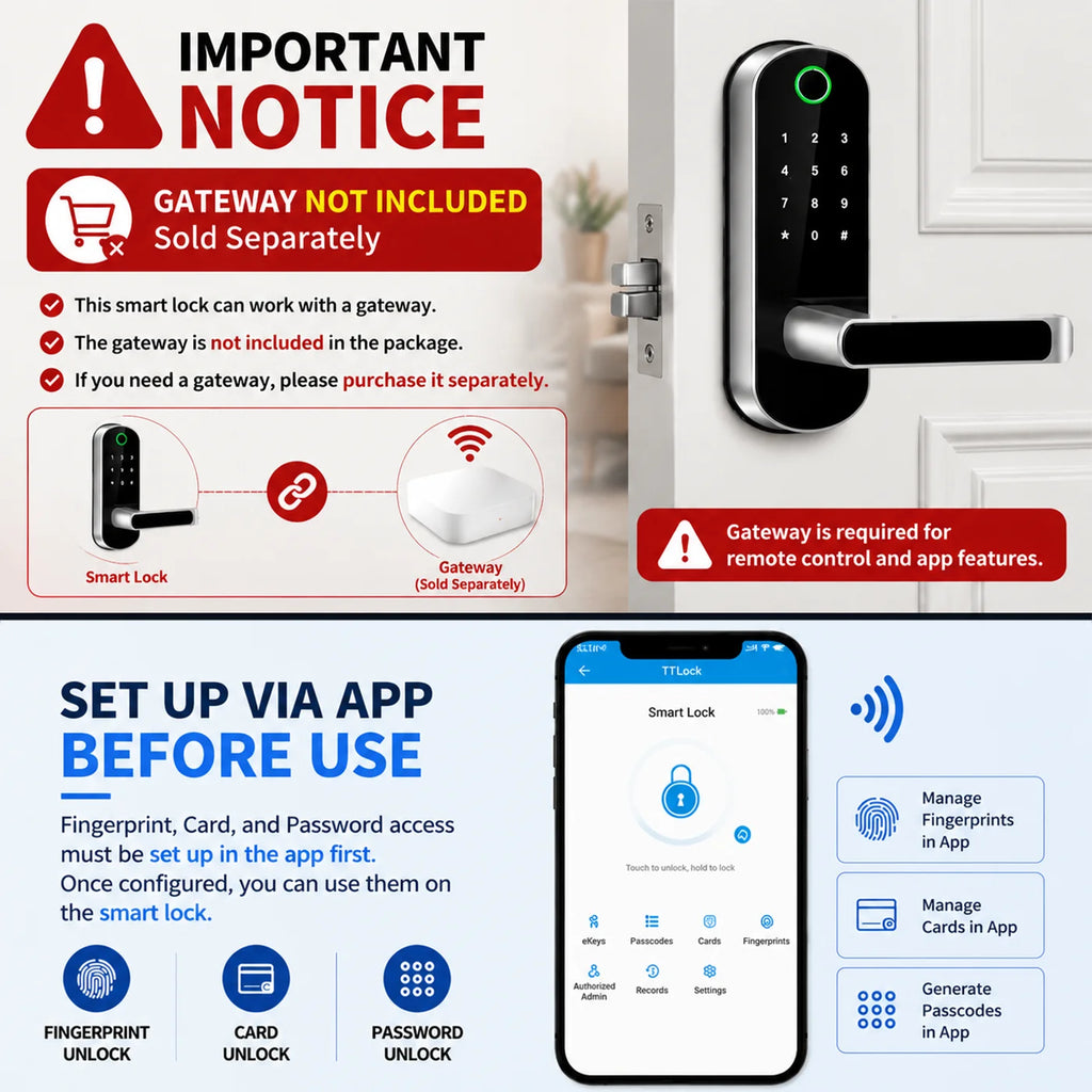 Smart Fingerprint Door Lock App Remote Control Keyless WIFI