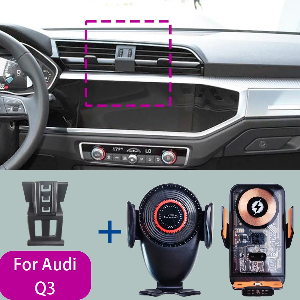 For AUDI Q3 2019 2020 2021 2022 -2024 Car Phone Mount Wireless Charger Special Mobile Phone Holder Fixed Stand Base Accessories