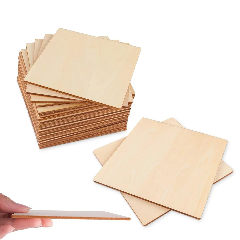 Wood Square 4x4in Blank Wood Sheet for Crafts, Thin Unfinished Wood Squares for Wood Burning Painting Staining Wood Engrav