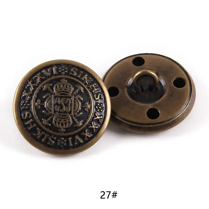 10pcs 15/20/25mm Metal Vintage Coat Suit Uniform Button Retro Copper Buttons Round Shank button DIY Sewing Ornaments