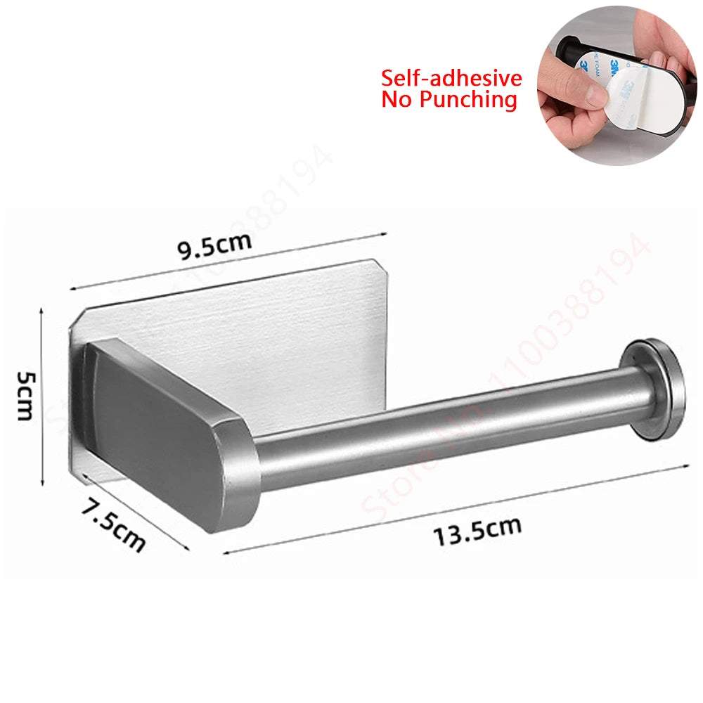 Hanging Paper Roll Towel Holder Bathroom Toilet Storage Stand Kitchen Organizer Napkin Rack Stainless Steel Adhesive Wall Mount