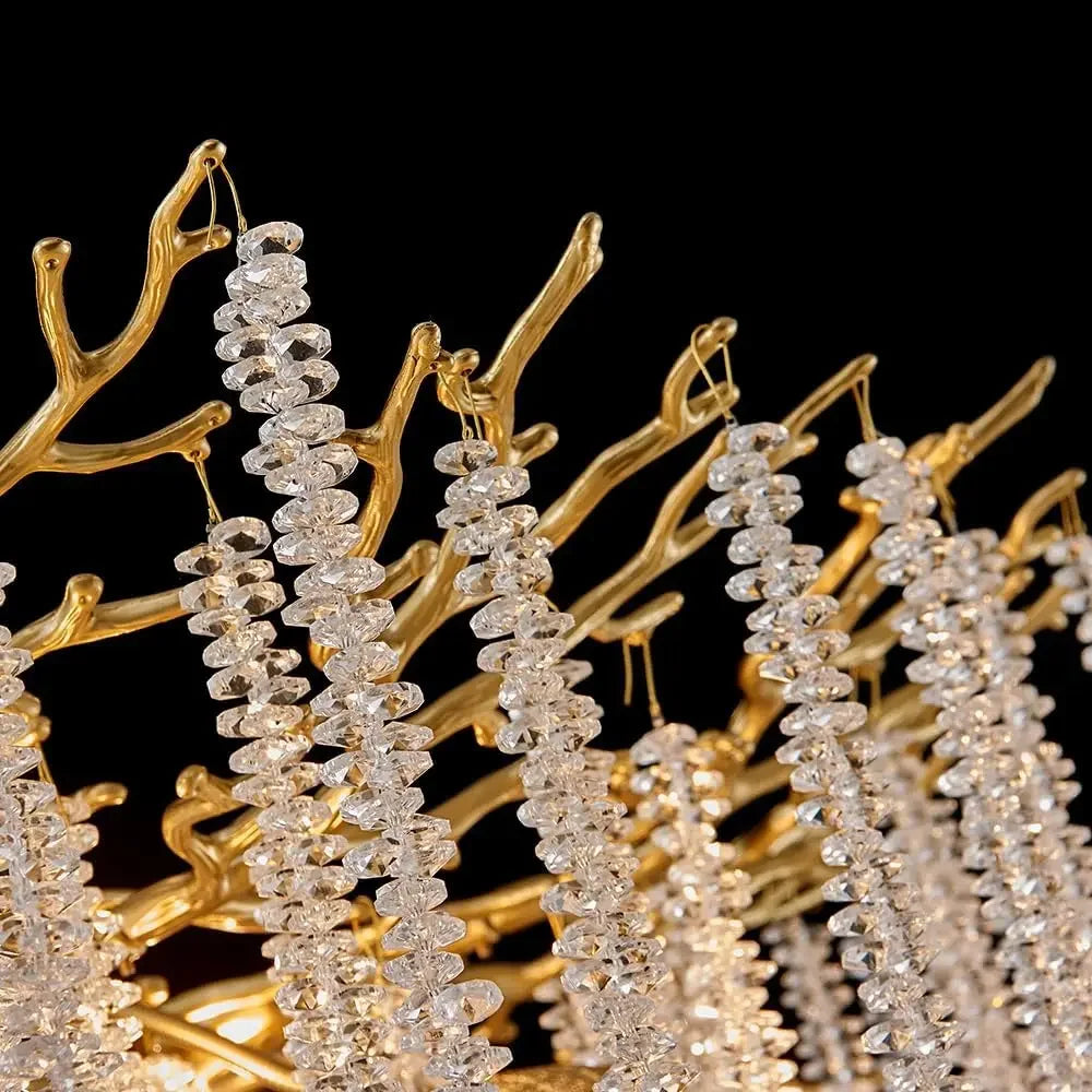 Artpad Luxury Round Crystal Chandelier Dining Room Bedroom Branch Crystal Hanging Pendant Chandelier for Kitchen Living Room