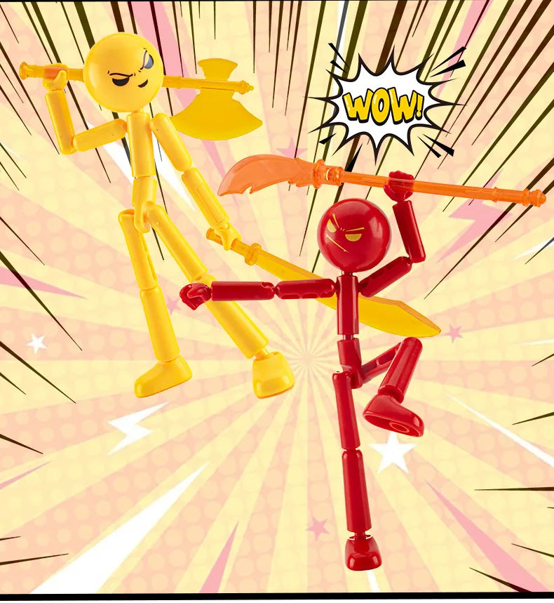 DIY Poseable Stick Man Figure Building Kit Articulated Action Figure with Weapons and Movable Limbs Assembly Toys for Kids Teens