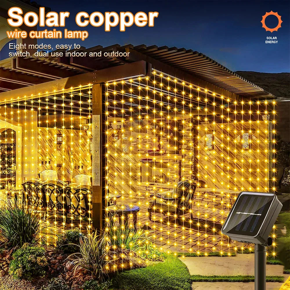 Solar LED Curtain Light Outdoor Garland Solar Fairy String