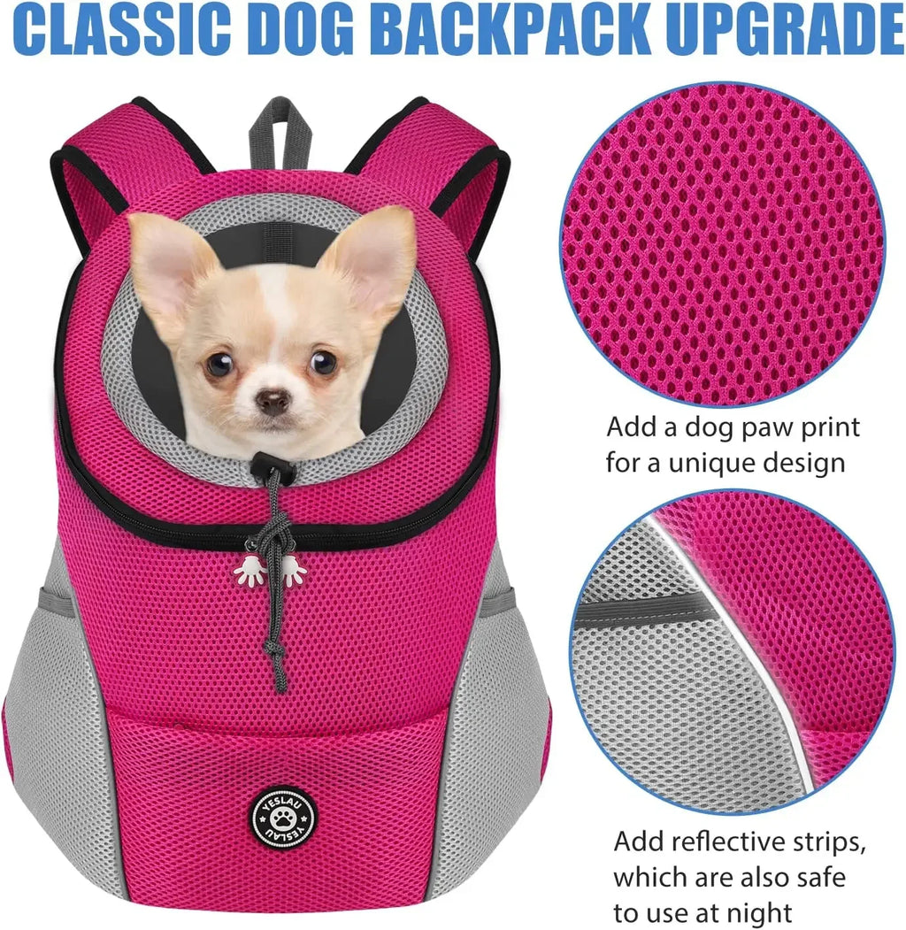 Pet Backpack Carrier for Small Dogs & Cats - Front-Folded Travel Backpack with Ventilation Mesh & Harness-Like Zipper Lock