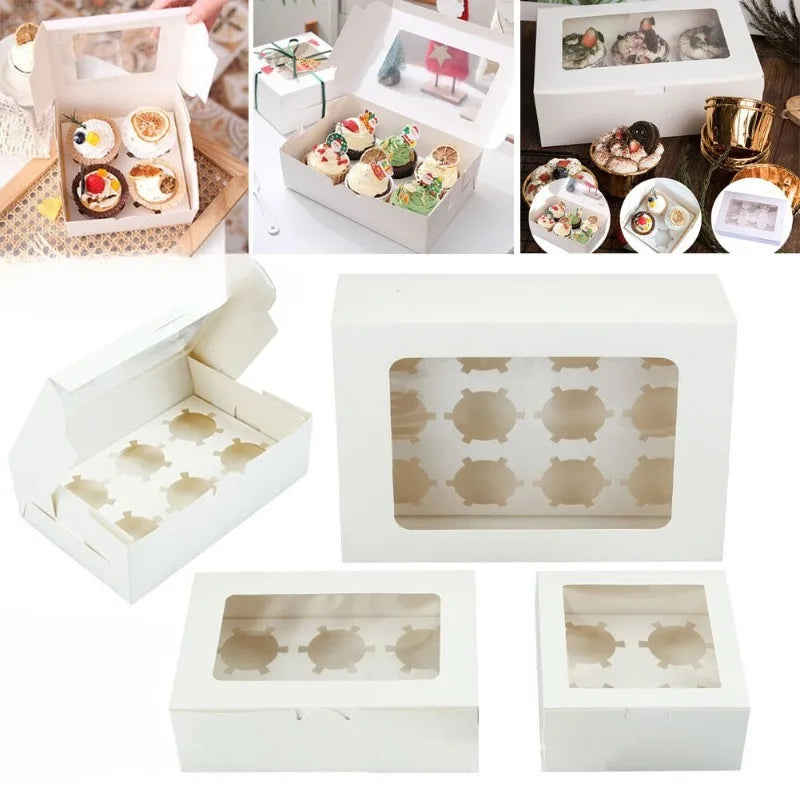 Clear Window Cupcake Boxes with Inserts Cake Holder Carrier for Holiday Parties Baking Supplies and Special Events