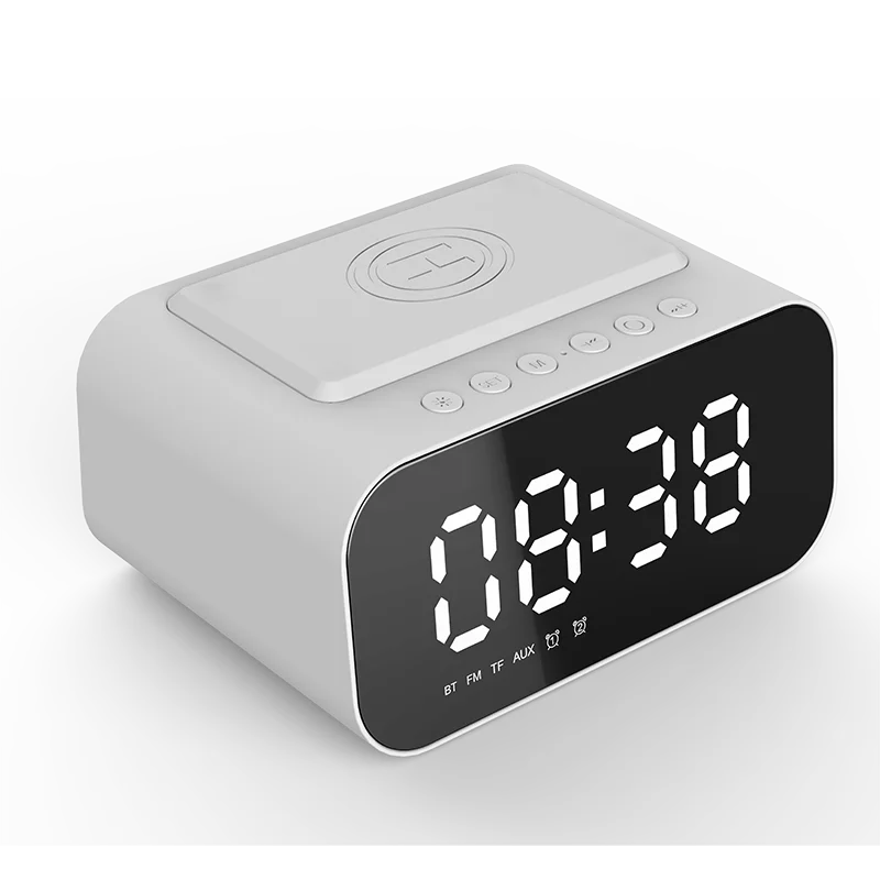 Digital Alarm Clock Bluetooth Speaker FM Radio Wireless Charger Phone Charging Pad  USB Fast Charger Table Clock