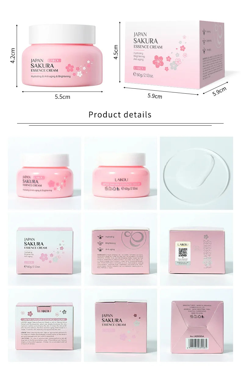 LAIKOU 60g Japan Sakura Essence Cream Cherry Blossom Facial Cream Moisturizing Anti Wrinkle Anti Aging Brighten Skin Skin Care