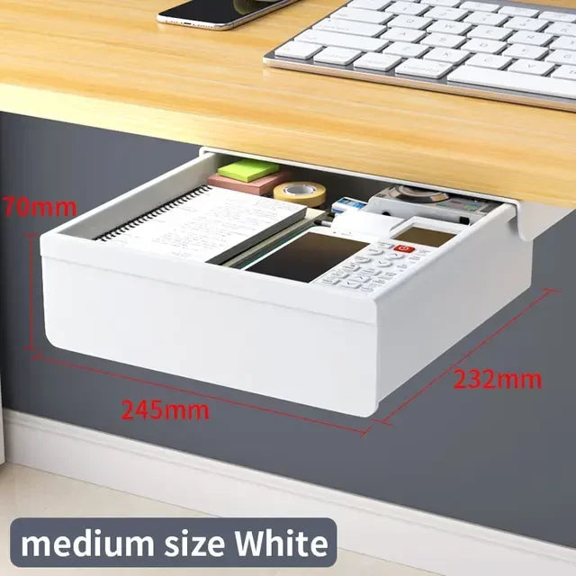 Transparent Under Desk Drawer Self Stick Hidden Storage Tray Quiet Pull Out Desk Organizer Accessory