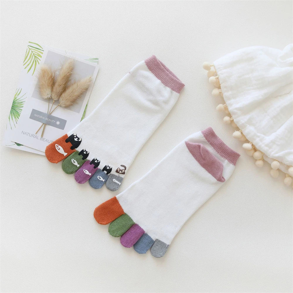 New Chic Funny Cute Cat Fish Colored Five Fingers Split Toes Socks Soft Cotton Christmas Sweet Gift Sokken Dropship