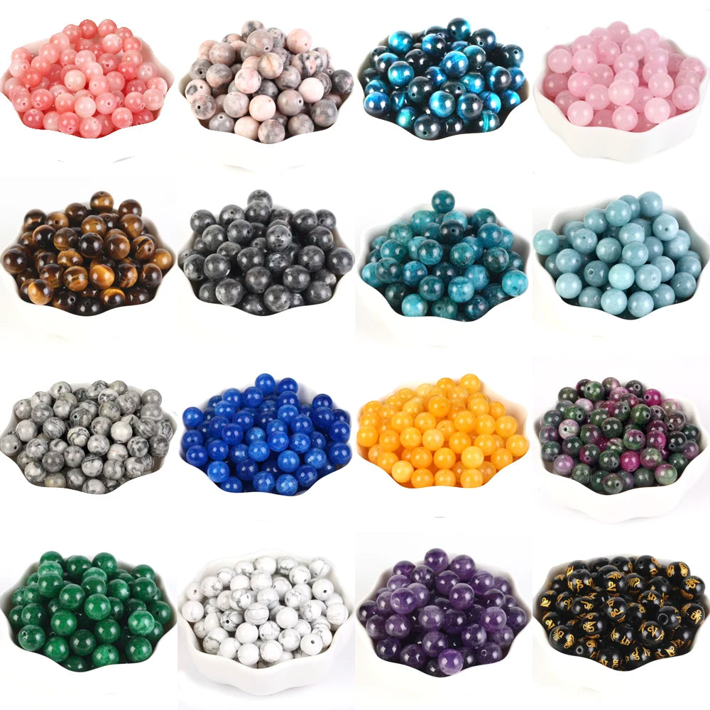 4-12MM Natural Stone Beads Lava Amethyst Tiger Eye Quartz