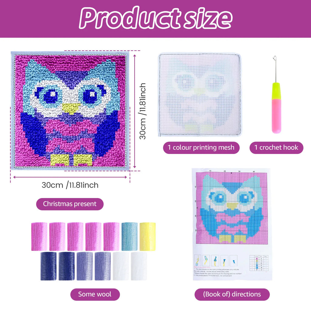 DIY Carpet Embroidery Set with Printed Pattern Cartoon Latch Hook Rug Kits for Adults Beginners Kids Crochet Needlework Crafts