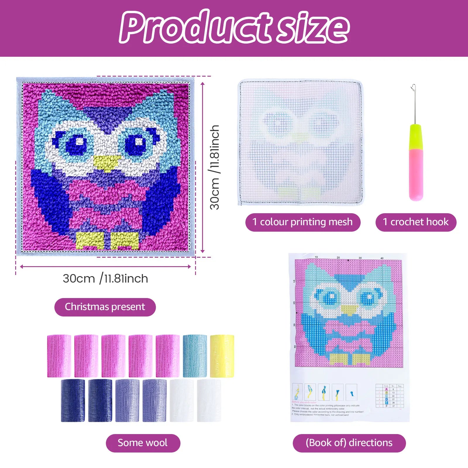 DIY Carpet Embroidery Set with Printed Pattern Cartoon Latch Hook Rug Kits for Adults Beginners Kids Crochet Needlework Crafts