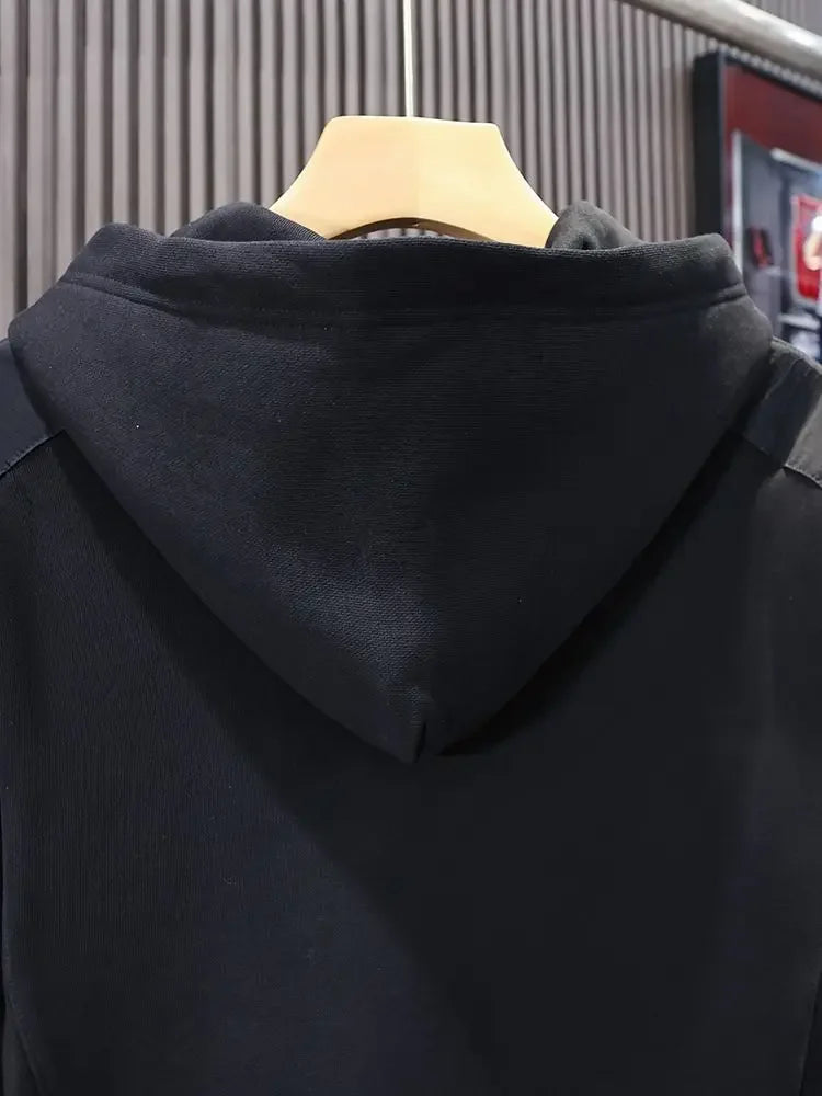 Loose Men's Hooded Sweatshirt Solid Black No Brand Cheap Simple Warm Male Hoodie Funny Overfit Sweat Shirt Tops High Quality Emo