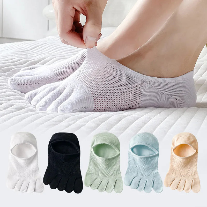 5 Pairs Summer Mesh Toe Socks Women Low Cut Toe Socks with Separate Fingers No-show Slipper Invisible Socks Five Finger